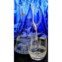 LsG-Crystal  sklo Džbán na pivo/ vodu souprava se skleničkami ručně broušené/ ryté  dekor Kanta VU-180 1500/ 300 ml 7 Ks.
