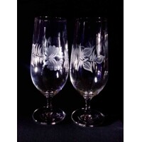 LsG-Crystal Skleničky pivo ručně broušené/ ryté dekor Růže nostalgika dárkové balení se saténem VU-188 380ml 2 Ks.