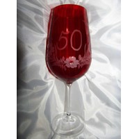 LsG-Crystal Jubilejka číše sklenička broušená červená výročka Kytička J-248 60...