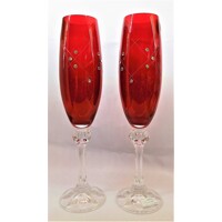 LsG-Crystal Skleničky červené na šampus sekt 14 x kamínek SWAROVSKI ručně broušené ryté dekor Erb CX-1959 220 ml  Ks.