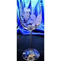 LsG-Crystal Skleničky na bílé červené víno ručně ryté broušené dekor Víno dárkové balení satén Erika-P6098 350ml 6 Ks.