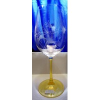 LsG-Crystal Skleničky se světle žlutou nohou na bílé červené víno ručně broušené ryté dekor Bodlák Ella-9481 350ml 2 ks.