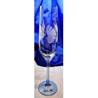 LsG-Crystal Skleničky modré na šampus/ sekt/ šumivá vína ručně broušené ryté Š...